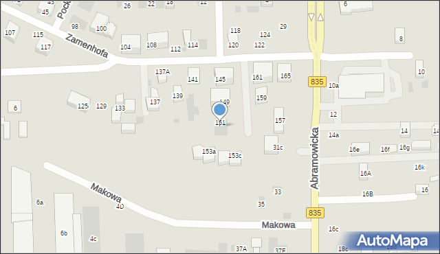 Lublin, Zamenhofa Ludwika, dr., 151a, mapa Lublina
