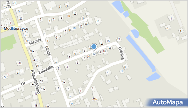 Modliborzyce, Zaborska, 12, mapa Modliborzyce