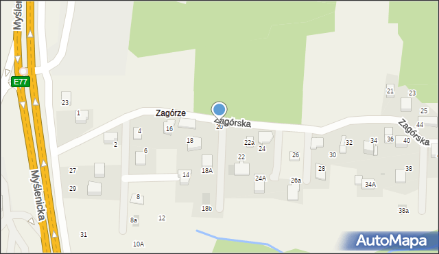 Mogilany, Zagórska, 20, mapa Mogilany