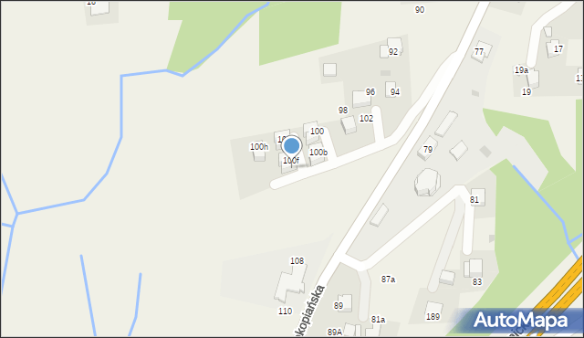 Mogilany, Zakopiańska, 100g, mapa Mogilany