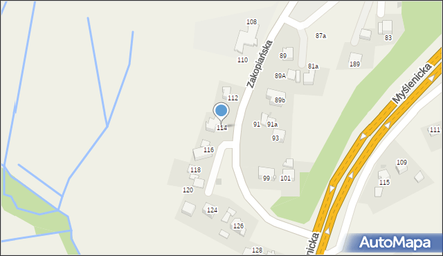 Mogilany, Zakopiańska, 114, mapa Mogilany