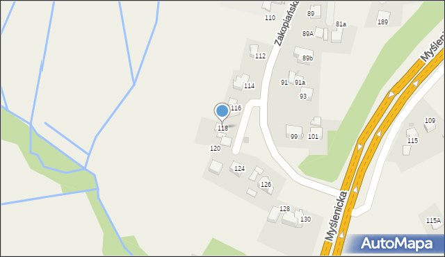 Mogilany, Zakopiańska, 118, mapa Mogilany