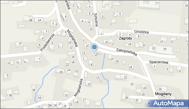Mogilany, Zakopiańska, 12a, mapa Mogilany
