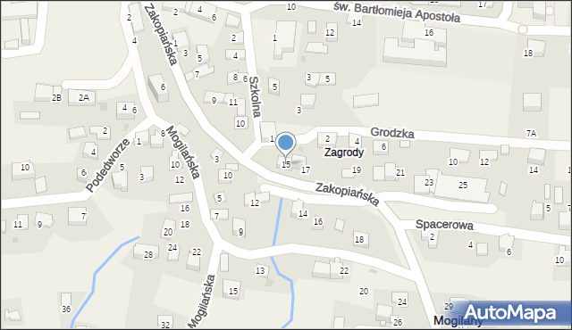 Mogilany, Zakopiańska, 15, mapa Mogilany