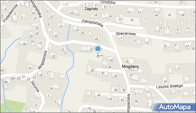 Mogilany, Zakopiańska, 20, mapa Mogilany
