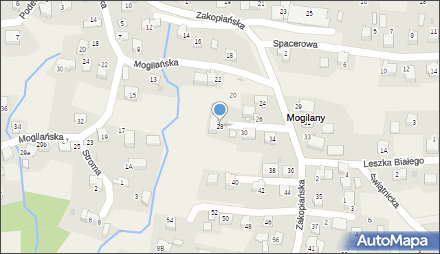 Mogilany, Zakopiańska, 28, mapa Mogilany