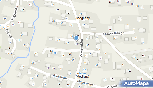 Mogilany, Zakopiańska, 44, mapa Mogilany