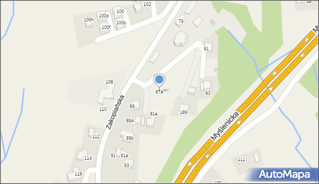 Mogilany, Zakopiańska, 87a, mapa Mogilany