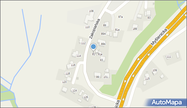 Mogilany, Zakopiańska, 91, mapa Mogilany