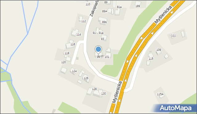 Mogilany, Zakopiańska, 99, mapa Mogilany