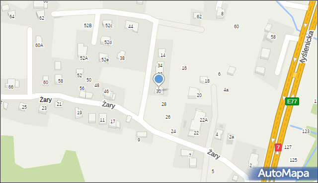 Mogilany, Żary, 30, mapa Mogilany