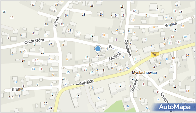 Myślachowice, Zacisze, 10, mapa Myślachowice
