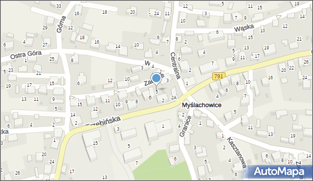 Myślachowice, Zacisze, 5, mapa Myślachowice