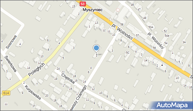 Myszyniec, Zawiszy Czarnego, 2, mapa Myszyniec
