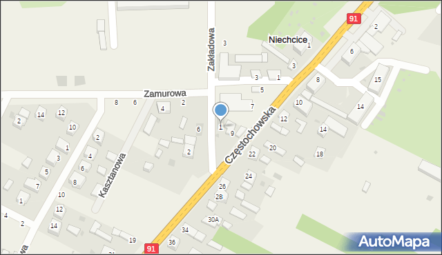 Niechcice, Zakładowa, 1, mapa Niechcice