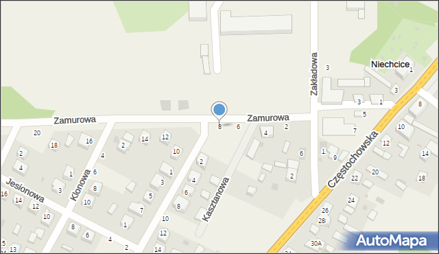 Niechcice, Zamurowa, 8, mapa Niechcice