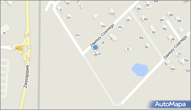 Nysa, Zawiszy Czarnego, 26, mapa Nysy
