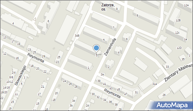 Olsztyn, Zamenhofa Ludwika, dr., 3, mapa Olsztyna