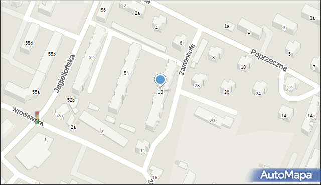 Olsztyn, Zamenhofa Ludwika, dr., 13, mapa Olsztyna