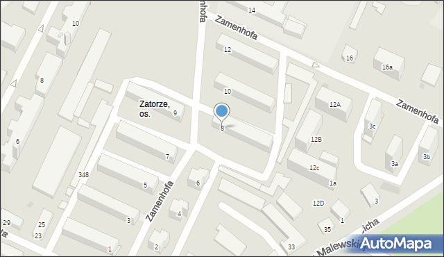 Olsztyn, Zamenhofa Ludwika, dr., 8, mapa Olsztyna