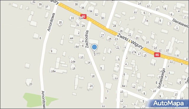 Olsztyn, Zachodnia, 3, mapa Olsztyna