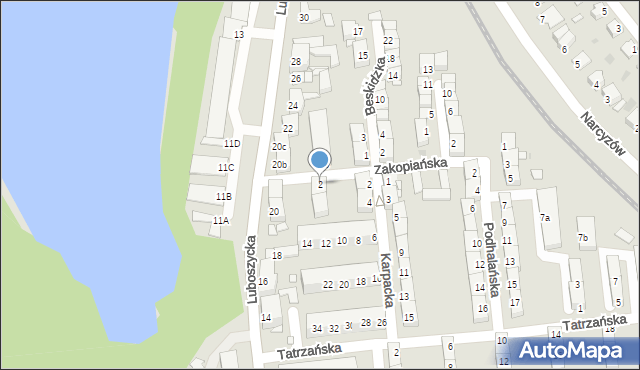 Opole, Zakopiańska, 2, mapa Opola