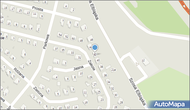 Ostróda, Zakole, 42, mapa Ostróda