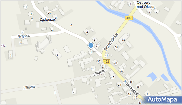 Ostrowy nad Okszą, Zadworna, 1, mapa Ostrowy nad Okszą