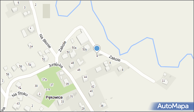 Pękowice, Zakole, 4, mapa Pękowice