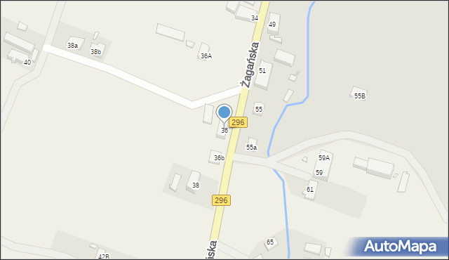 Podbrzezie Górne, Żagańska, 36, mapa Podbrzezie Górne