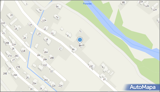 Poronin, Za Torem, 8A, mapa Poronin