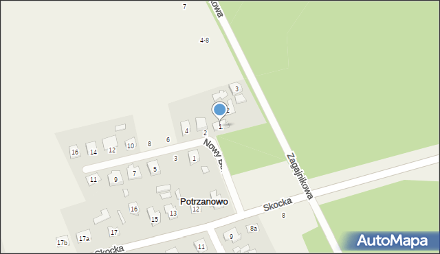 Potrzanowo, Zagajnikowa, 1, mapa Potrzanowo