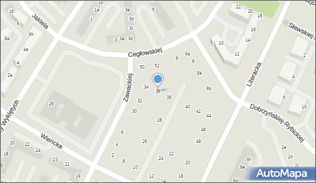 Poznań, Zawackiej Elżbiety, gen., 36, mapa Poznania