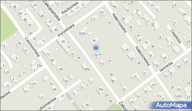 Poznań, Zakopiańska, 74, mapa Poznania