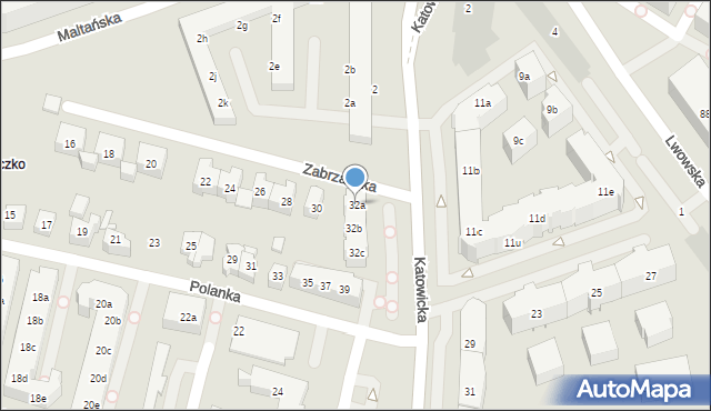 Poznań, Zabrzańska, 32a, mapa Poznania