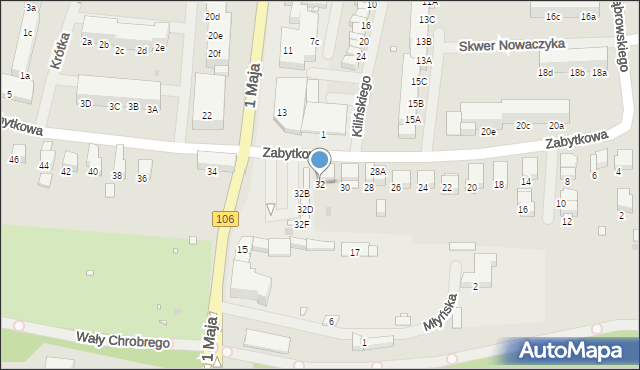 Pyrzyce, Zabytkowa, 32, mapa Pyrzyce