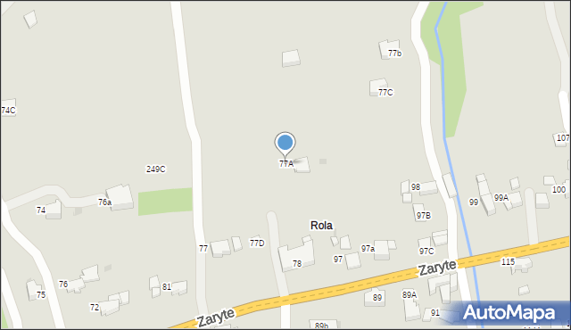 Rabka-Zdrój, Zaryte, 77A, mapa Rabka-Zdrój