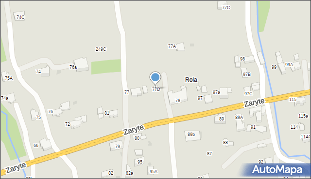 Rabka-Zdrój, Zaryte, 77D, mapa Rabka-Zdrój