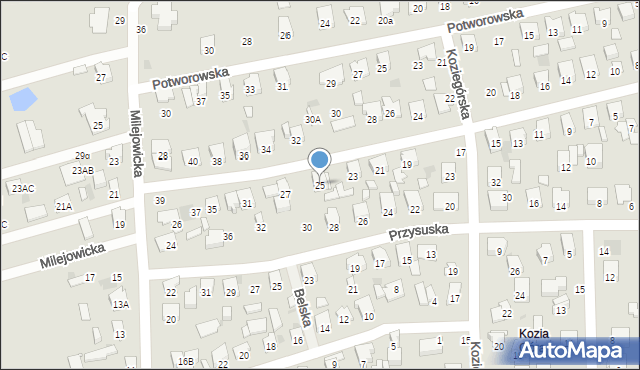 Radom, Zakrzewska, 25, mapa Radomia