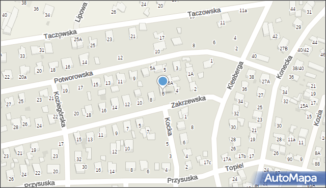 Radom, Zakrzewska, 6, mapa Radomia