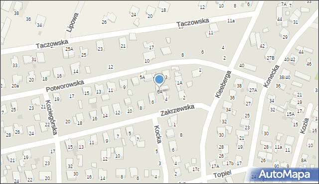 Radom, Zakrzewska, 6A, mapa Radomia