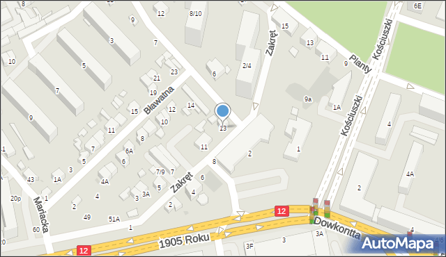 Radom, Zakręt, 13, mapa Radomia