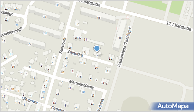Radom, Zajączka Józefa, gen., 7, mapa Radomia