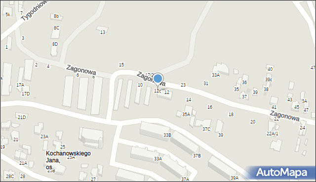 Radom, Zagonowa, 12c, mapa Radomia