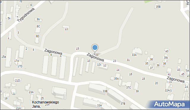Radom, Zagonowa, 17/21, mapa Radomia