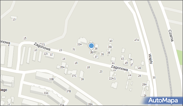 Radom, Zagonowa, 35, mapa Radomia