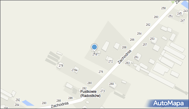 Radostków, Zachodnia, 274, mapa Radostków