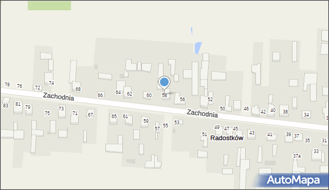 Radostków, Zachodnia, 58, mapa Radostków