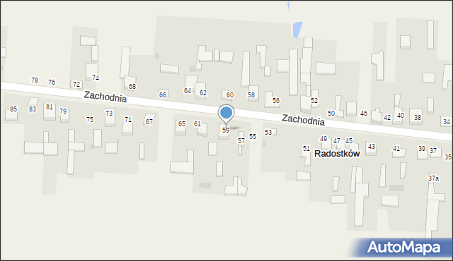 Radostków, Zachodnia, 59, mapa Radostków