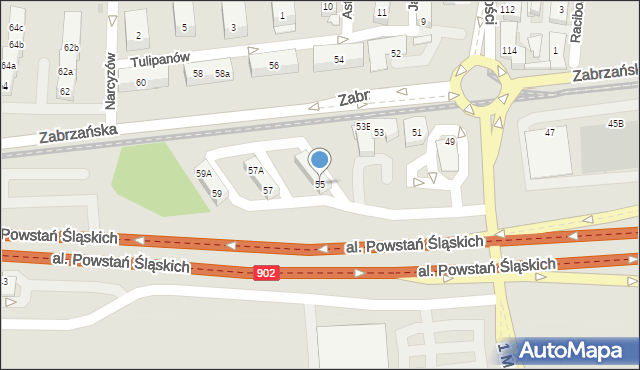 Ruda Śląska, Zabrzańska, 55, mapa Rudy Śląskiej